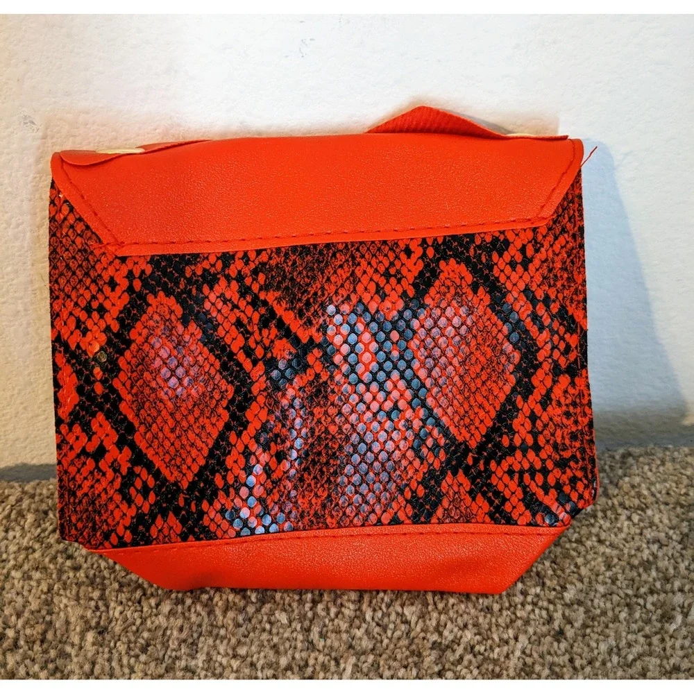 Snakeskin Red‎ Crossbody Bag Gold Chain Strap Party Clutch PU Leather NEW
